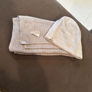 Beige Cozy Knit Beanie and Scarf Set